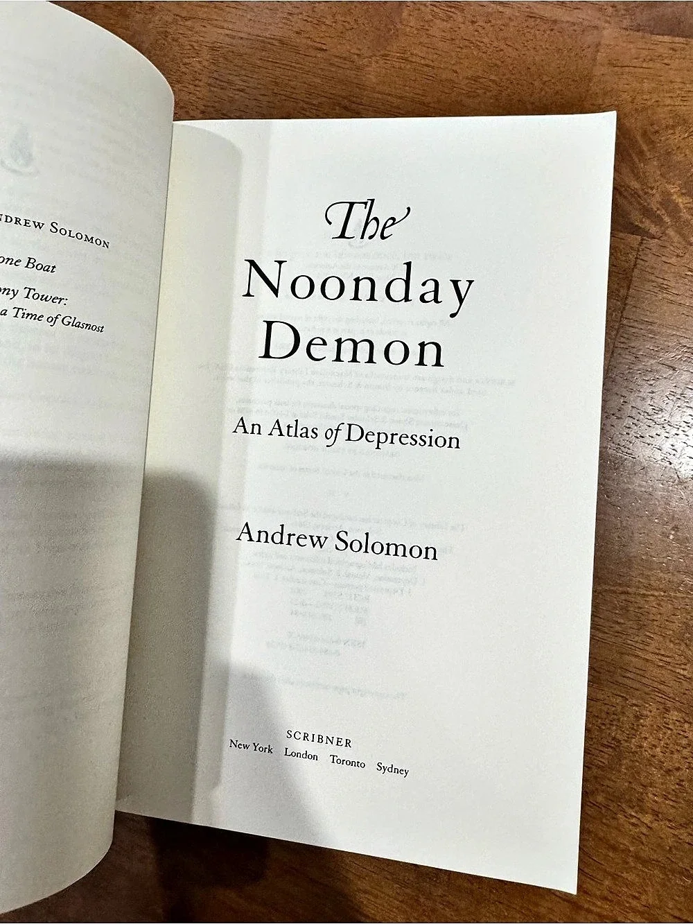 Scribner The Noonday Demon: An Atlas of Depression Hardcover Book Andrew Solomon